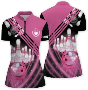 LASFOUR Personalized 3D Funny Heartbeat Pulse Line Pink Bowling Shirts for Women, Custom Bowling Jerseys Shirt for Women
