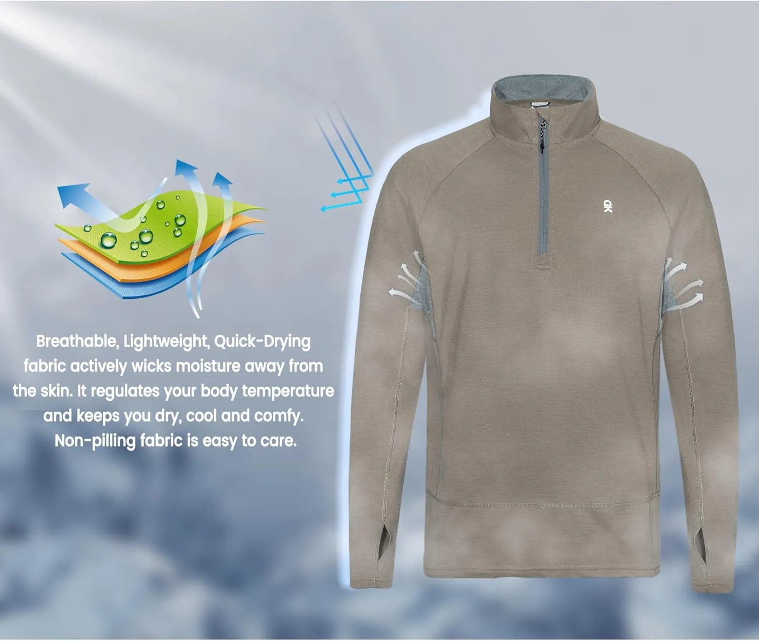 Little Donkey Andy Men's Lightweight Quarter Zip Pullover,UPF 50  Long Sleeve Athletic Shirts for Outdoor Running Golf