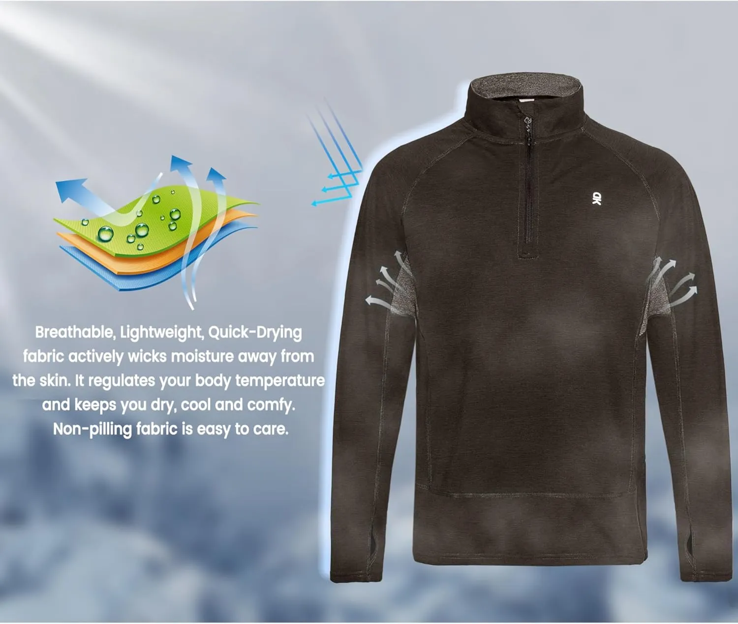 Little Donkey Andy Men's Lightweight Quarter Zip Pullover,UPF 50  Long Sleeve Athletic Shirts for Outdoor Running Golf