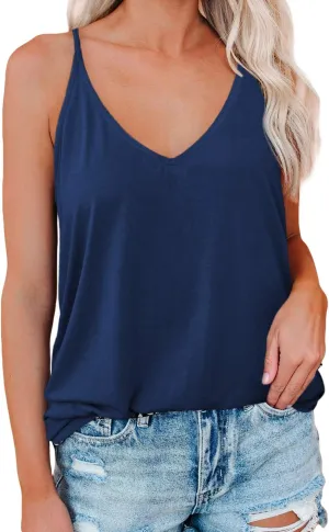 LOLONG V Neck Tank Tops for Women Summer Sexy Spaghetti Strap Sleeveless Shirts