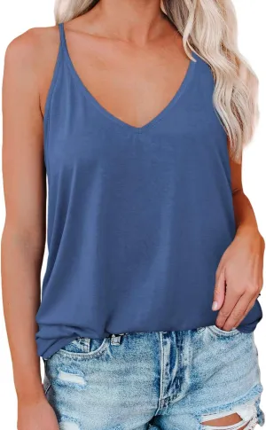 LOLONG V Neck Tank Tops for Women Summer Sexy Spaghetti Strap Sleeveless Shirts