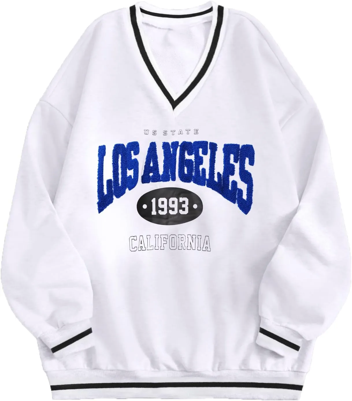 LovelyWholesale Women Oversized Graphic Sweatshirt Los Angeles Long Sleeve Shirts V Neck Tops