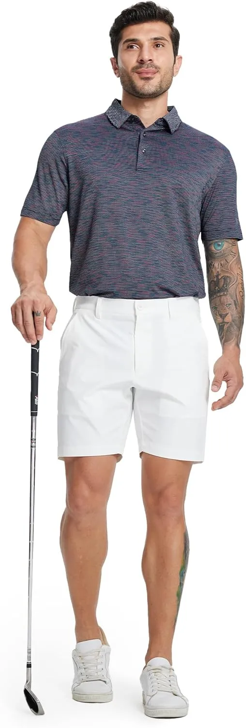 M MAELREG Golf Shirts for Men Print Performance Moisture Wicking Dry Fit Heather Stripe Collared Mens Polo Shirt Short Sleeve