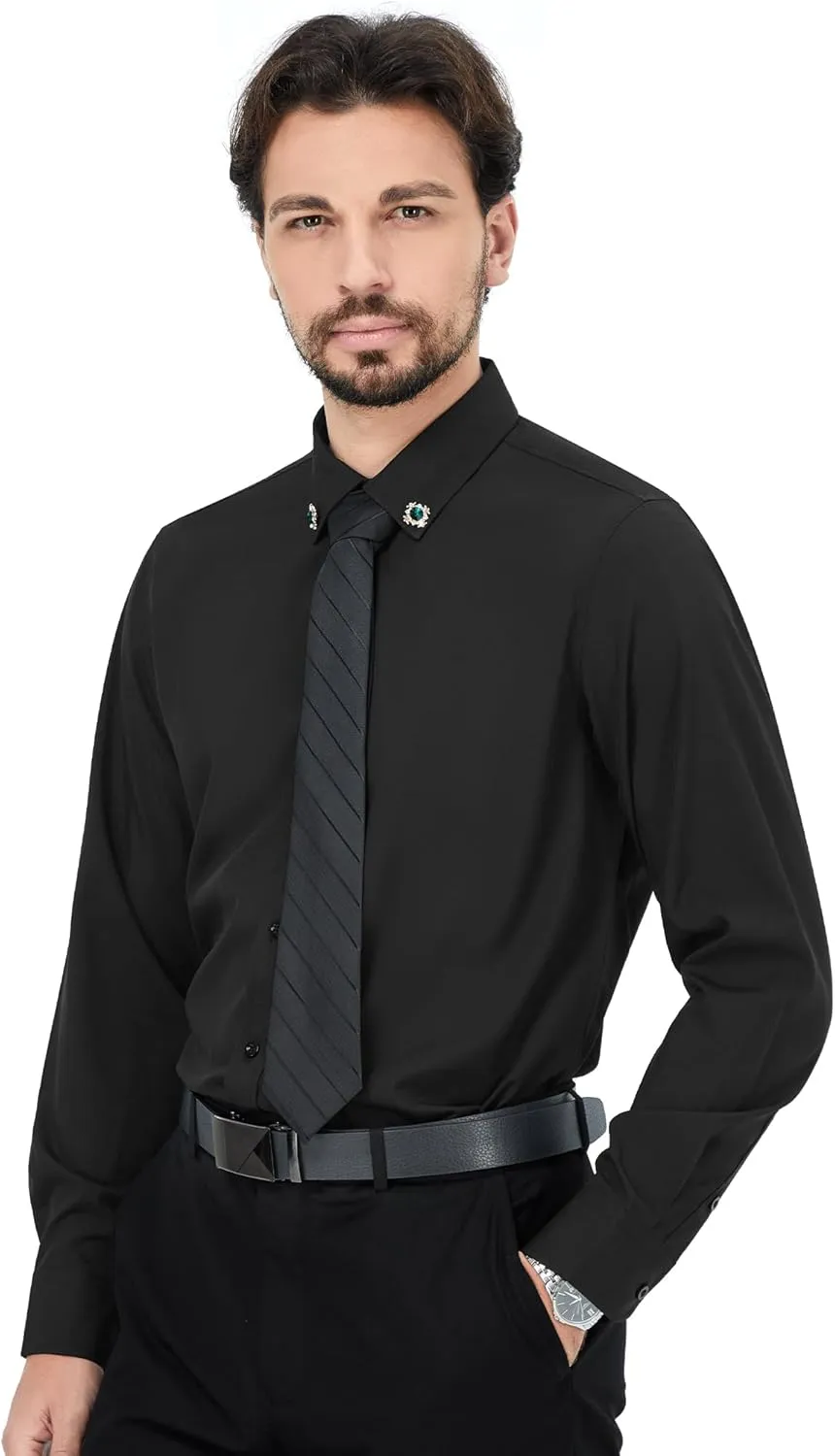 MAGE MALE Men's Dress Shirts Solid Long Sleeve Stretch Wrinkle-Free Formal Shirt Business Casual Button Down Tops