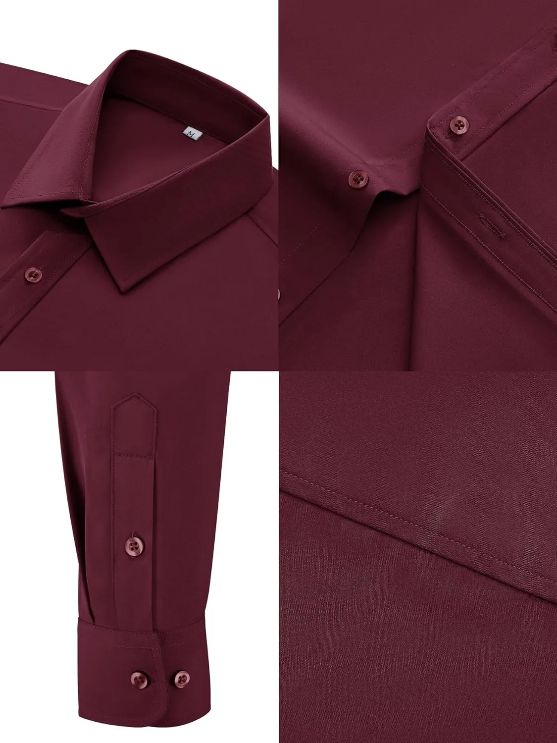 MAGE MALE Men's Dress Shirts Solid Long Sleeve Stretch Wrinkle-Free Formal Shirt Business Casual Button Down Tops
