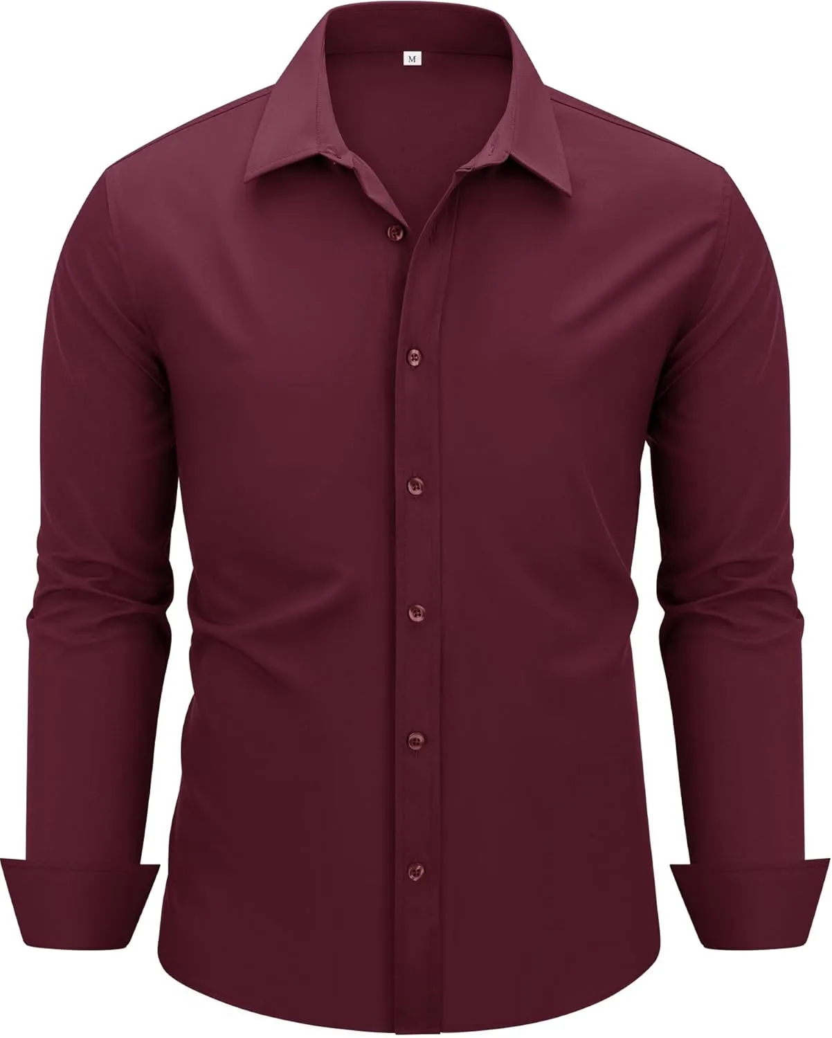 MAGE MALE Men's Dress Shirts Solid Long Sleeve Stretch Wrinkle-Free Formal Shirt Business Casual Button Down Tops