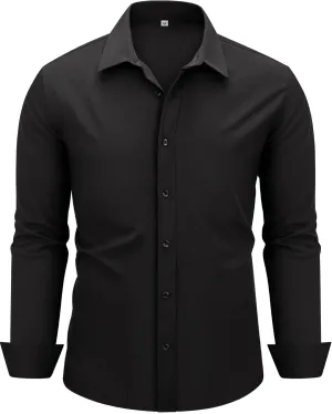 MAGE MALE Men's Dress Shirts Solid Long Sleeve Stretch Wrinkle-Free Formal Shirt Business Casual Button Down Tops