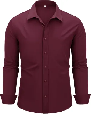 MAGE MALE Men's Dress Shirts Solid Long Sleeve Stretch Wrinkle-Free Formal Shirt Business Casual Button Down Tops