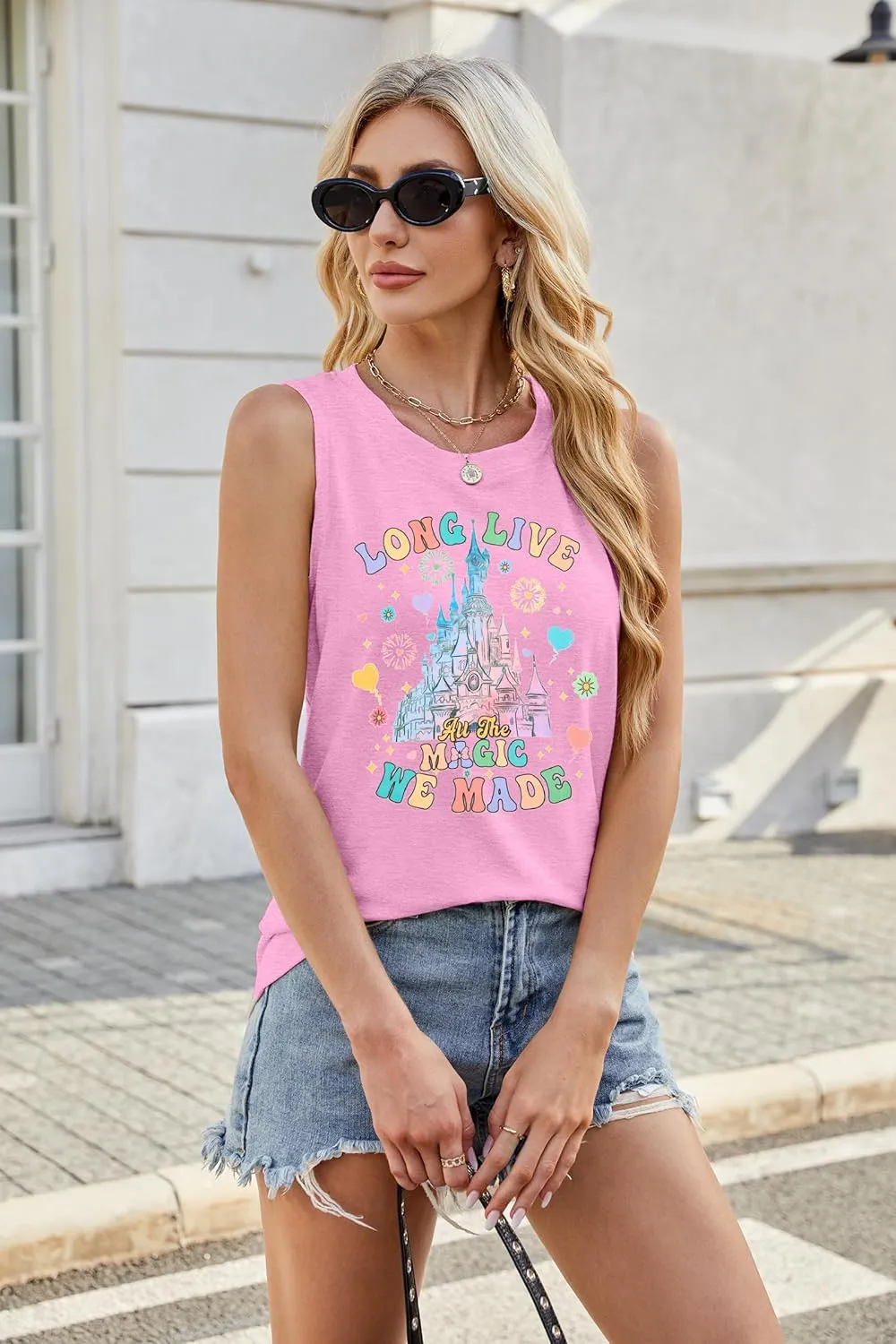 Magical Castle Tank Top Women: Magic Kingdom Shirts Cute Graphic Holiday Vest Summer Vacation Sleeveless Shirt