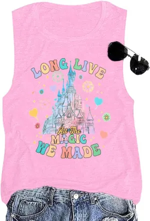 Magical Castle Tank Top Women: Magic Kingdom Shirts Cute Graphic Holiday Vest Summer Vacation Sleeveless Shirt