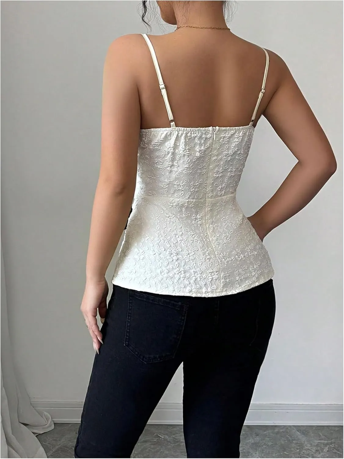 MakeMeChic Women's Elegant Sleeveless Tops Color Block Camisole Top Button Front Backless Camis Shirts
