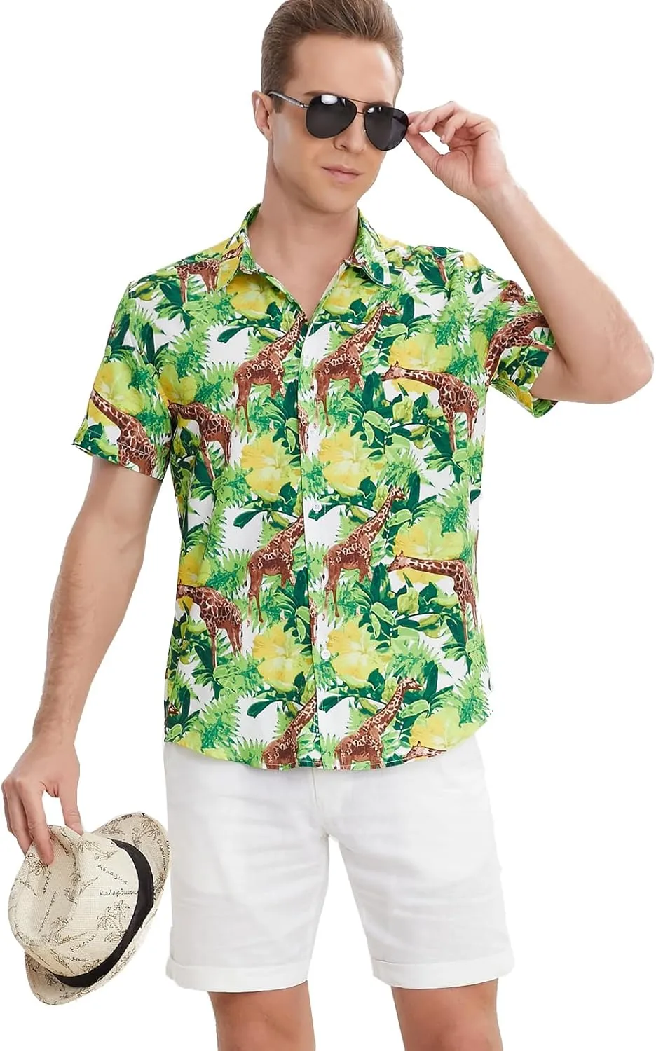 MCULIVOD Men's Hawaiian Tropical Shirts, Printing Short Sleeve Casual Button Down Shirt