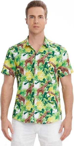 MCULIVOD Men's Hawaiian Tropical Shirts, Printing Short Sleeve Casual Button Down Shirt