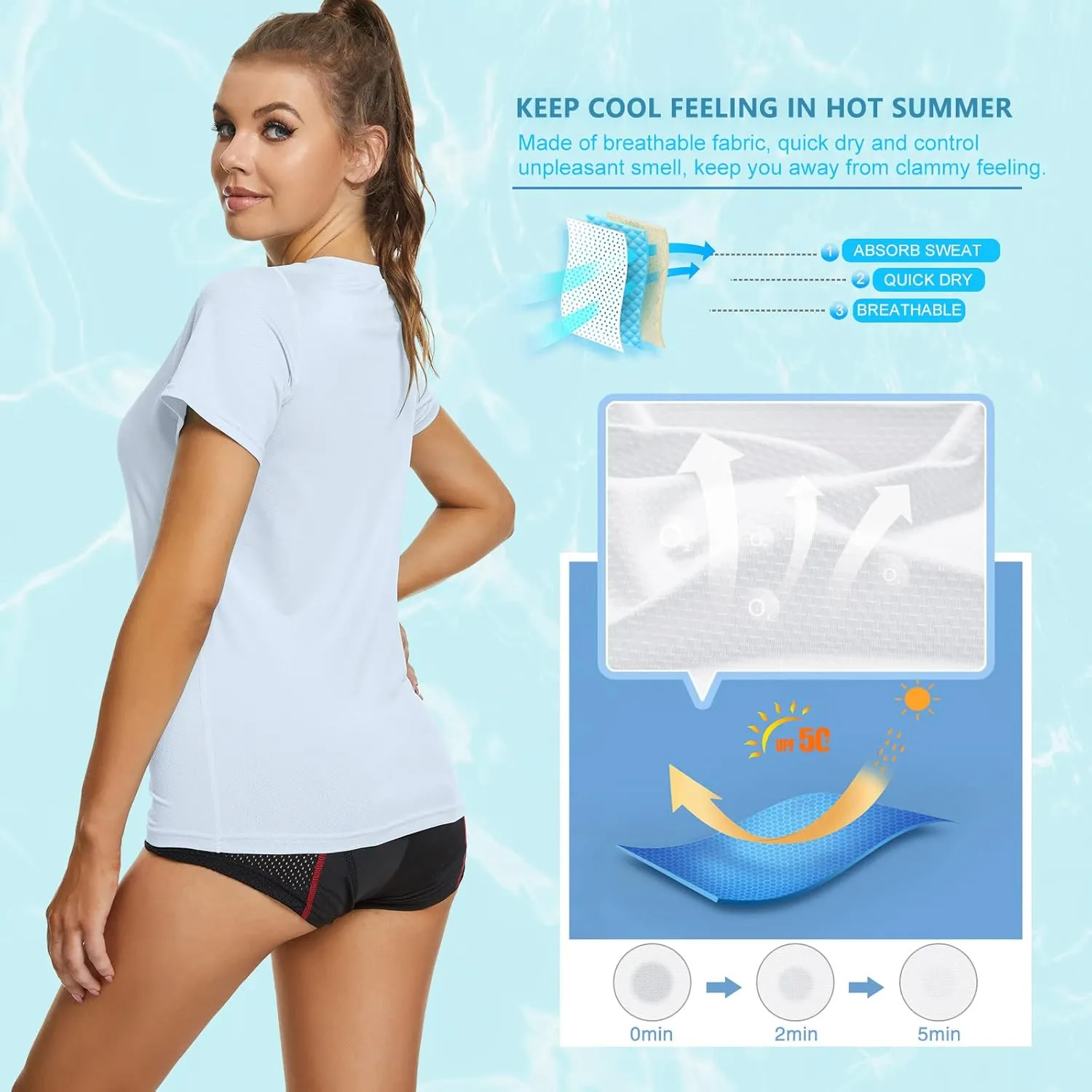 MEETYOO Womens Short Sleeve Rash Guard Swim, Quick Dry Outdoor Sun Protection T-Shirt