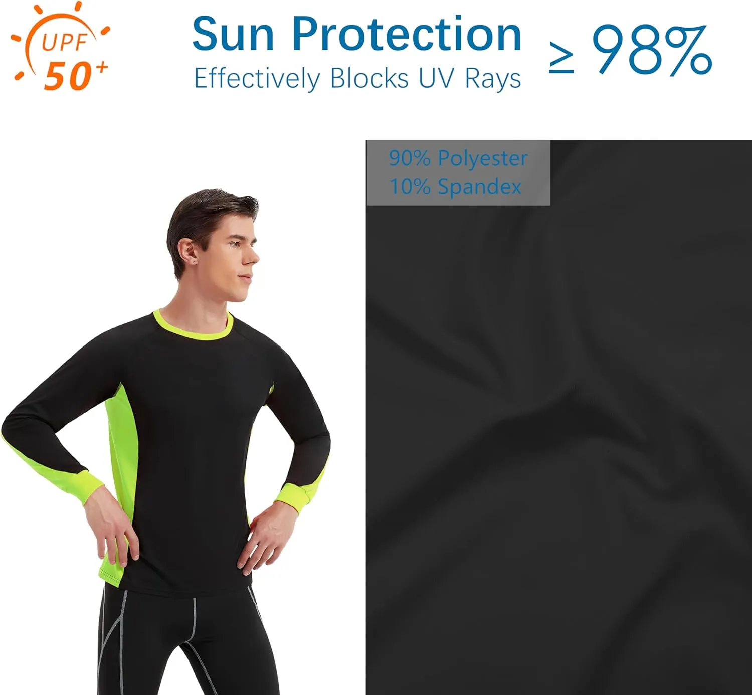 Men's 2-Tone Side Blocked Long Sleeve Crew Neck Slim Fit Active Stretch Shirt