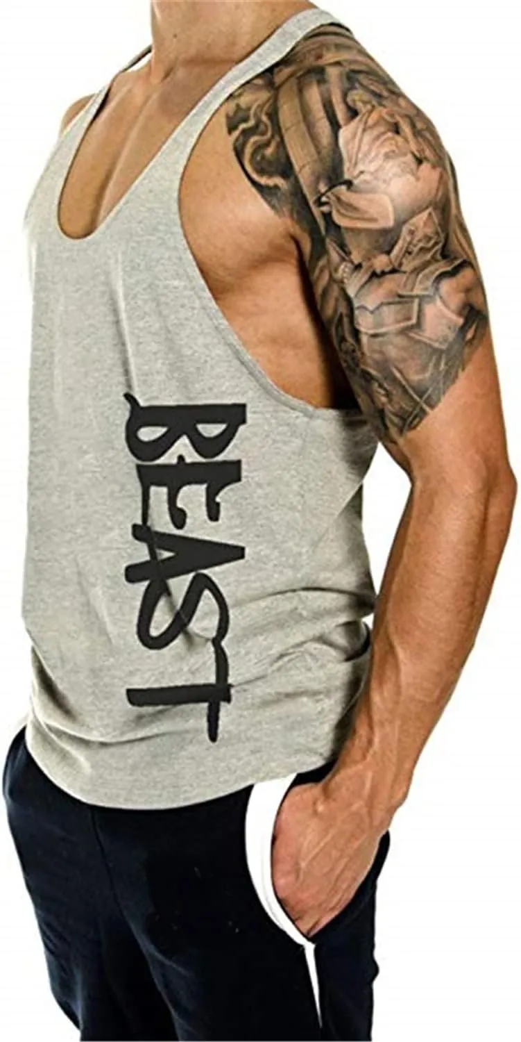 Men's Beast Workout Sport Muscle Tank Tops Gym Bodybuilding Fitness Sleeveless Shirts