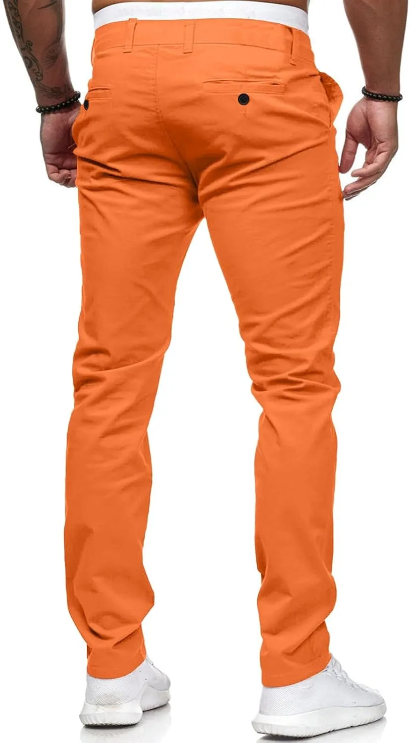 Mens Chinos Casual Slim Fit Dress Pants Stretch Flat-Front Skinny Golf Pants Comfy Solid Work Slacks Tapered Trousers