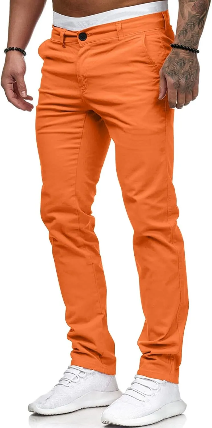 Mens Chinos Casual Slim Fit Dress Pants Stretch Flat-Front Skinny Golf Pants Comfy Solid Work Slacks Tapered Trousers