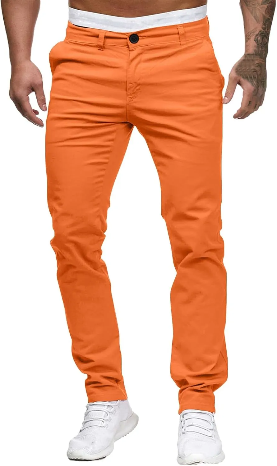 Mens Chinos Casual Slim Fit Dress Pants Stretch Flat-Front Skinny Golf Pants Comfy Solid Work Slacks Tapered Trousers