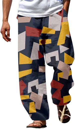 Mens Color Patchwork Casual Trousers Quick Dry Lightweight Outdoor Traveling Beach Pants Holiday Vacation Fashion Streetwear