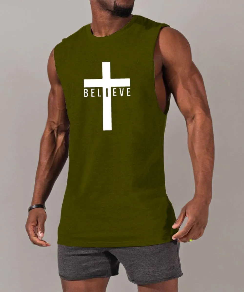 Men's Cotton Graphic Tank Tops Jesus Cross Believe Printed Faith Christian Shirts