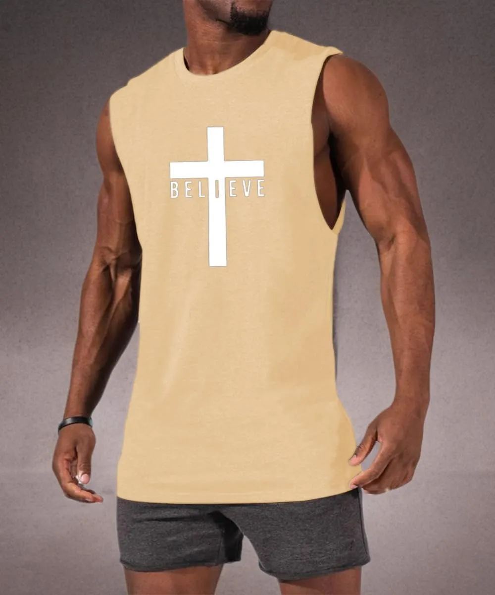 Men's Cotton Graphic Tank Tops Jesus Cross Believe Printed Faith Christian Shirts