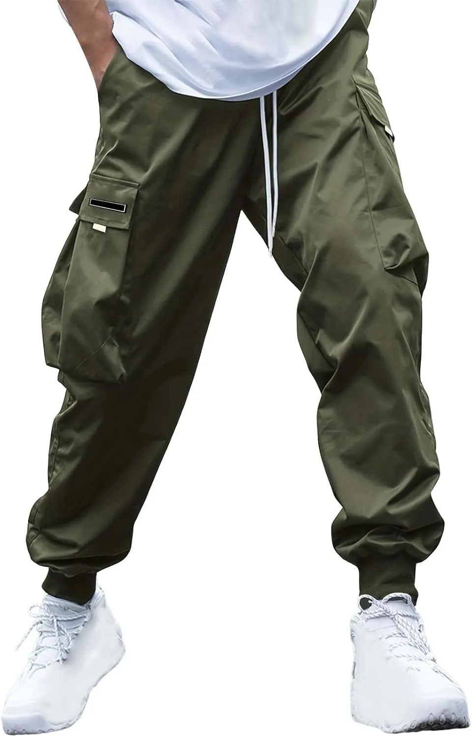 Mens Fashion Cargo Pants Drawstring Tactical Active Outdoor Hiking Climbing Overalls Military Casual Solid Color Tapered Pant