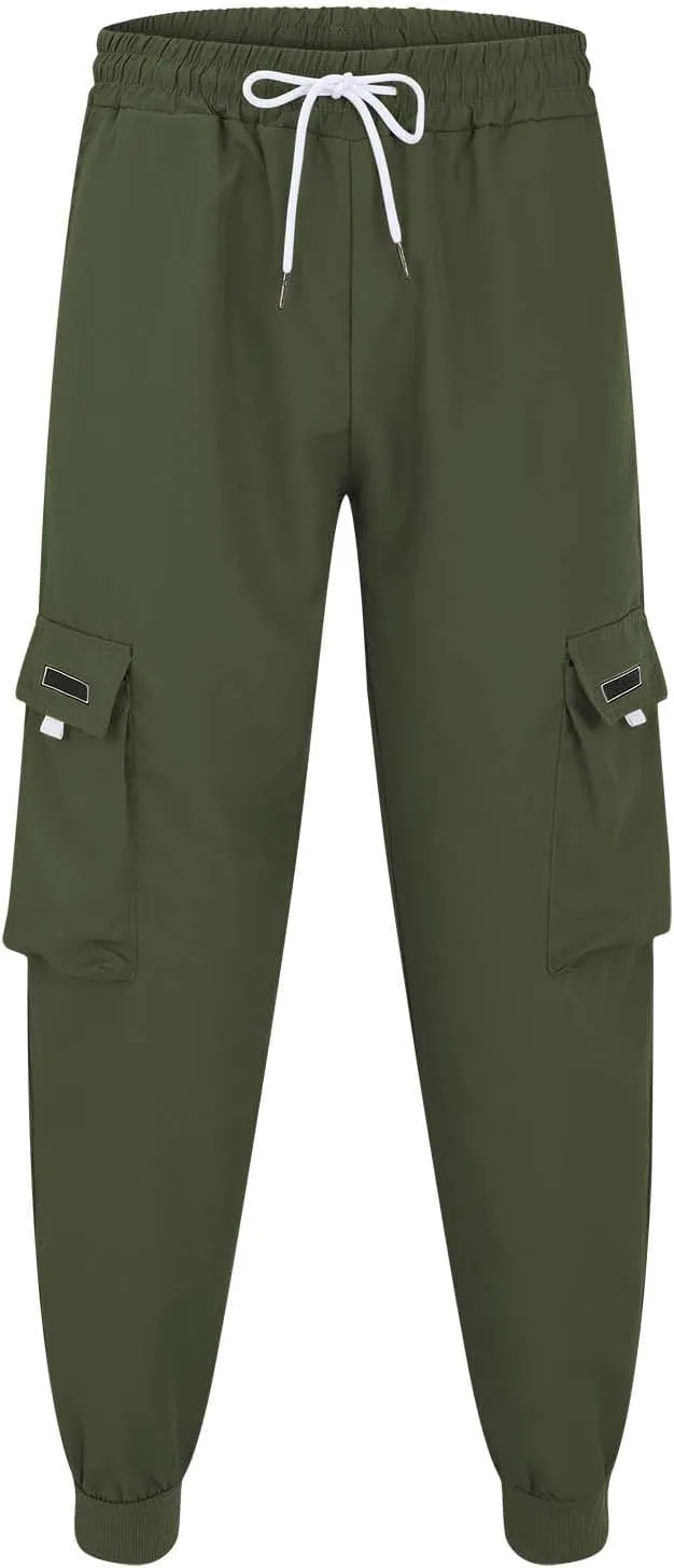 Mens Fashion Cargo Pants Drawstring Tactical Active Outdoor Hiking Climbing Overalls Military Casual Solid Color Tapered Pant