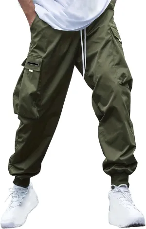 Mens Fashion Cargo Pants Drawstring Tactical Active Outdoor Hiking Climbing Overalls Military Casual Solid Color Tapered Pant