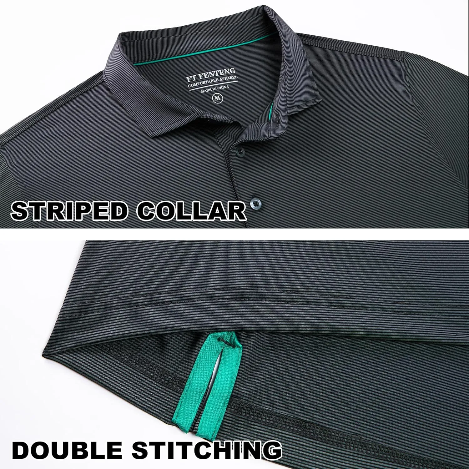Mens Golf Polo Shirt Moisture Wicking Dry Fit Performance Sport Pin Striped Short Sleeve Golf Shirts for Men