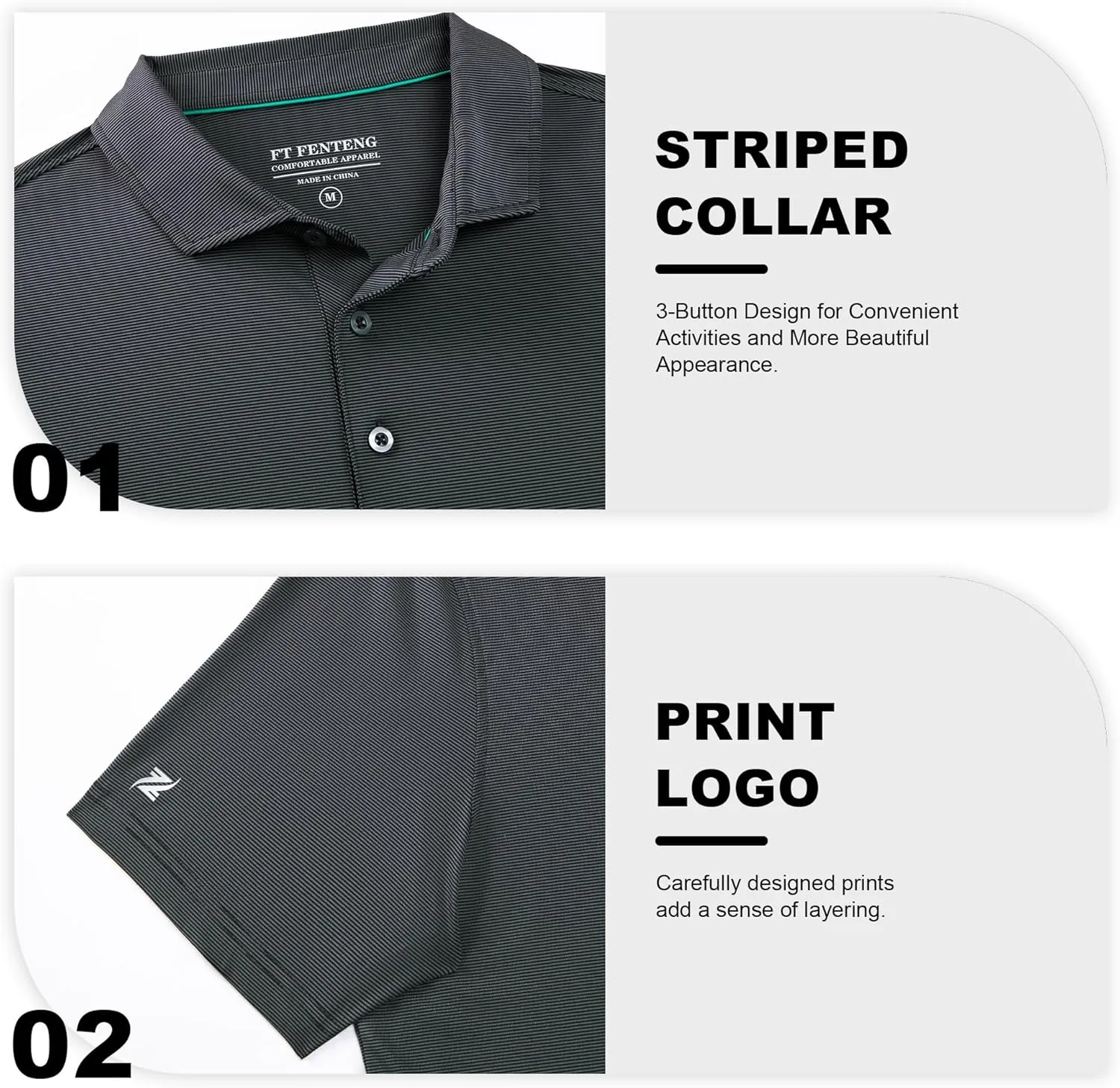 Mens Golf Polo Shirt Moisture Wicking Dry Fit Performance Sport Pin Striped Short Sleeve Golf Shirts for Men