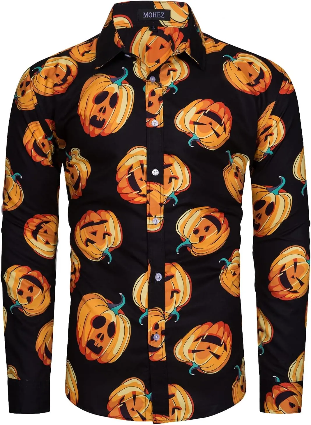 Mens Halloween Shirt Long Sleeve Ugly Pumpkin Casual Button Down Dress Shirts Adult Costume
