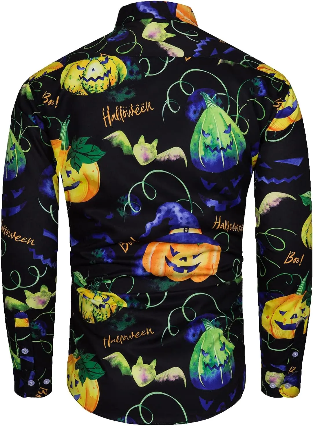 Mens Halloween Shirt Long Sleeve Ugly Pumpkin Casual Button Down Dress Shirts Adult Costume
