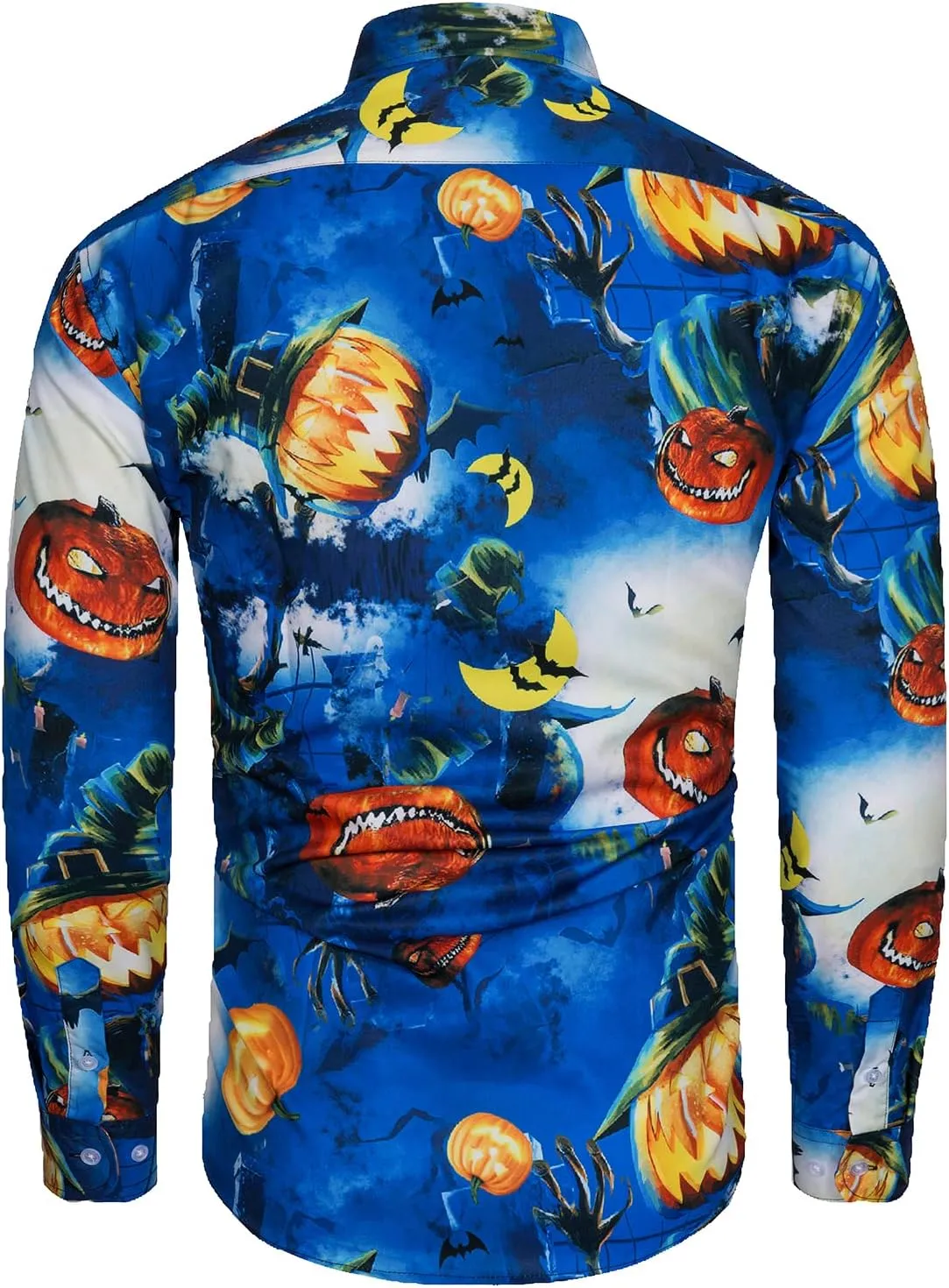 Mens Halloween Shirt Long Sleeve Ugly Pumpkin Casual Button Down Dress Shirts Adult Costume