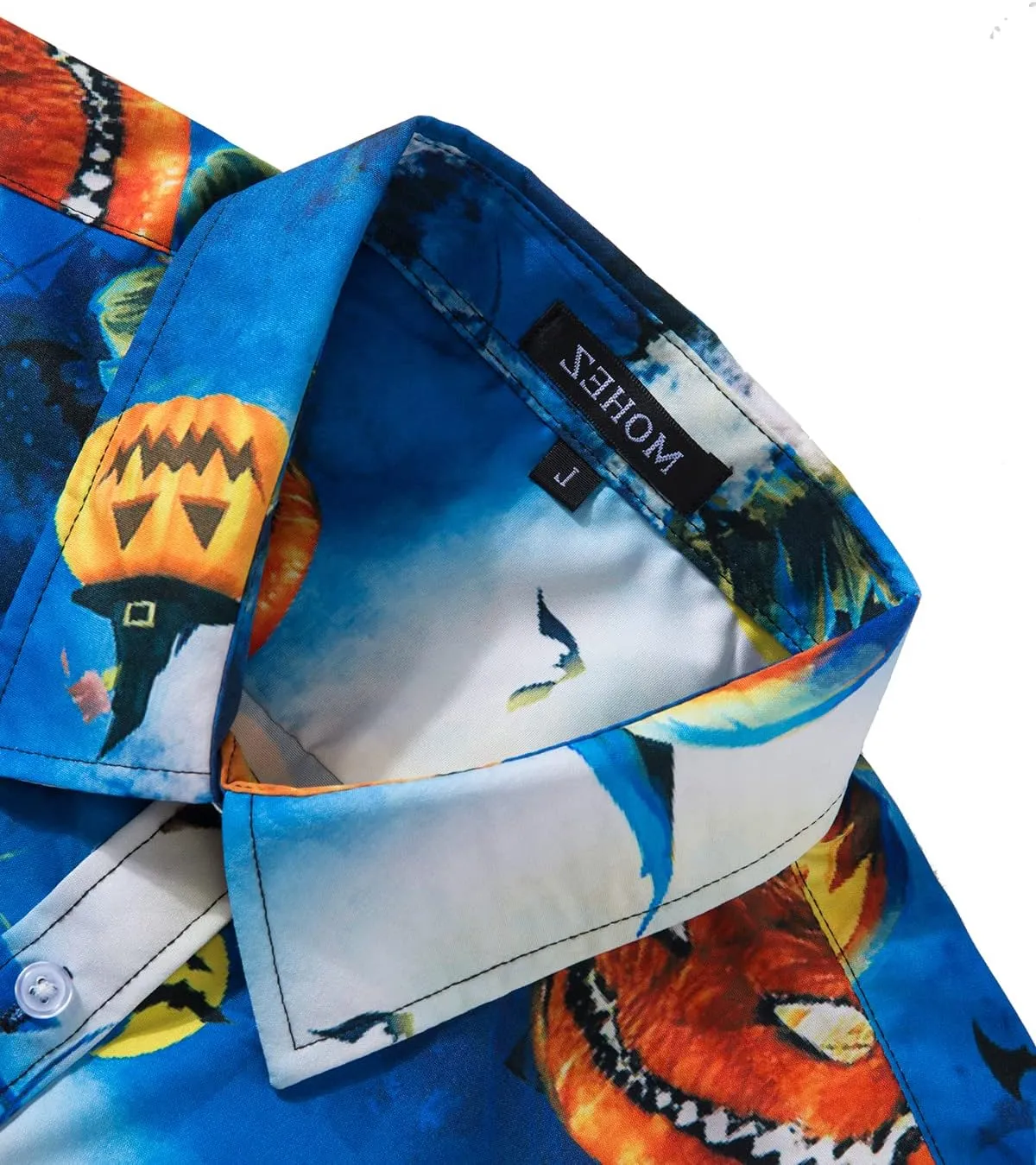 Mens Halloween Shirt Long Sleeve Ugly Pumpkin Casual Button Down Dress Shirts Adult Costume