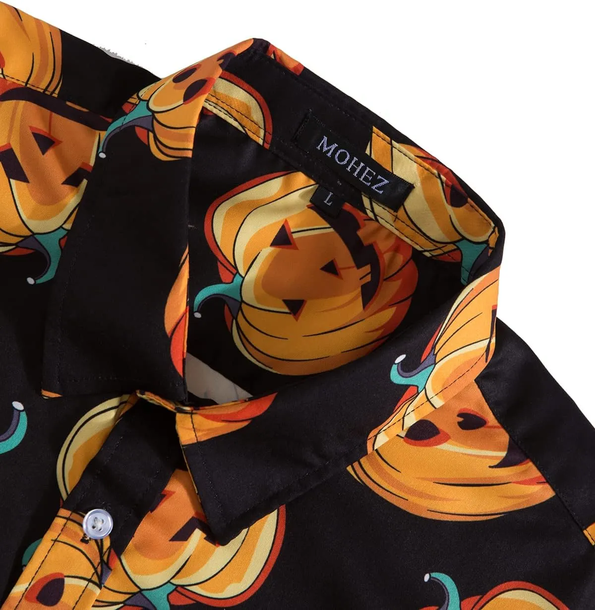 Mens Halloween Shirt Long Sleeve Ugly Pumpkin Casual Button Down Dress Shirts Adult Costume