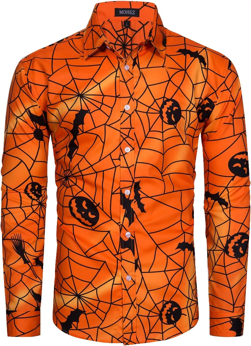 Mens Halloween Shirt Long Sleeve Ugly Pumpkin Casual Button Down Dress Shirts Adult Costume
