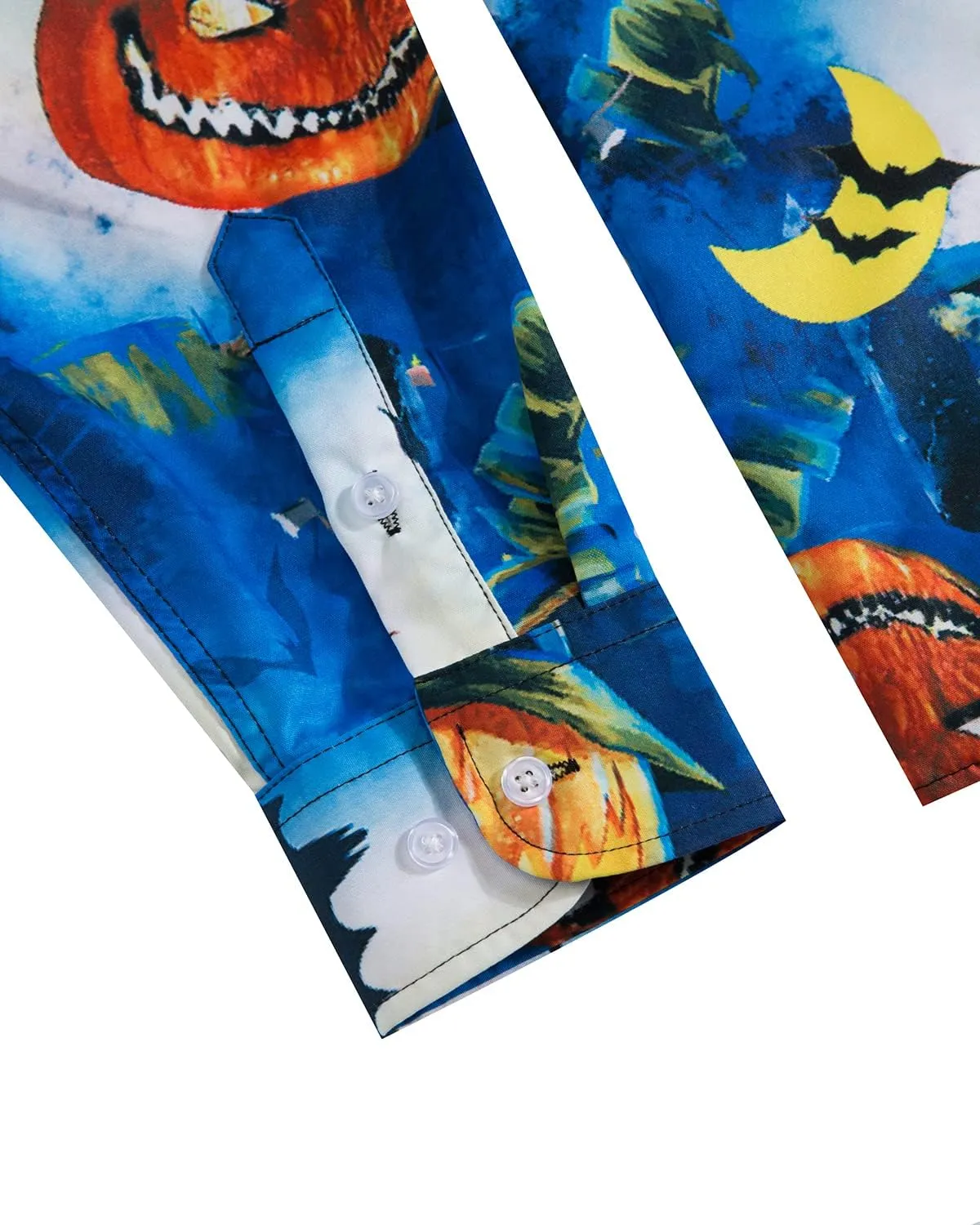 Mens Halloween Shirt Long Sleeve Ugly Pumpkin Casual Button Down Dress Shirts Adult Costume