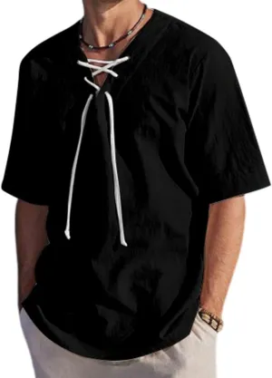 Men's Henley Shirts V-Neck Lace-Up Medieval Beach Resorts Retro Shirt