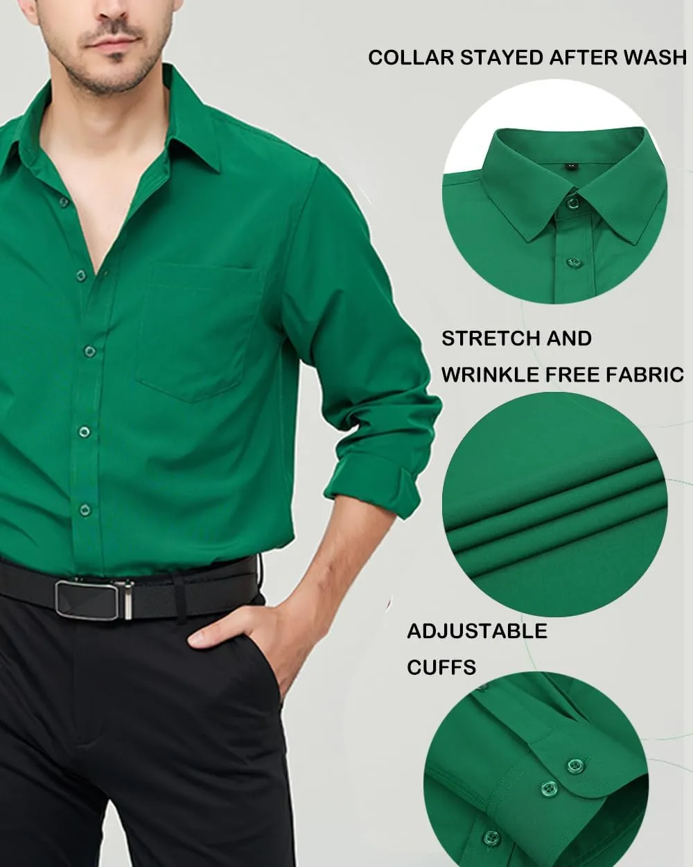 Men's Long Sleeve Dress Shirts Regular Fit and Wrinkle Free Stretch Buttown Down Shirt with Pocket