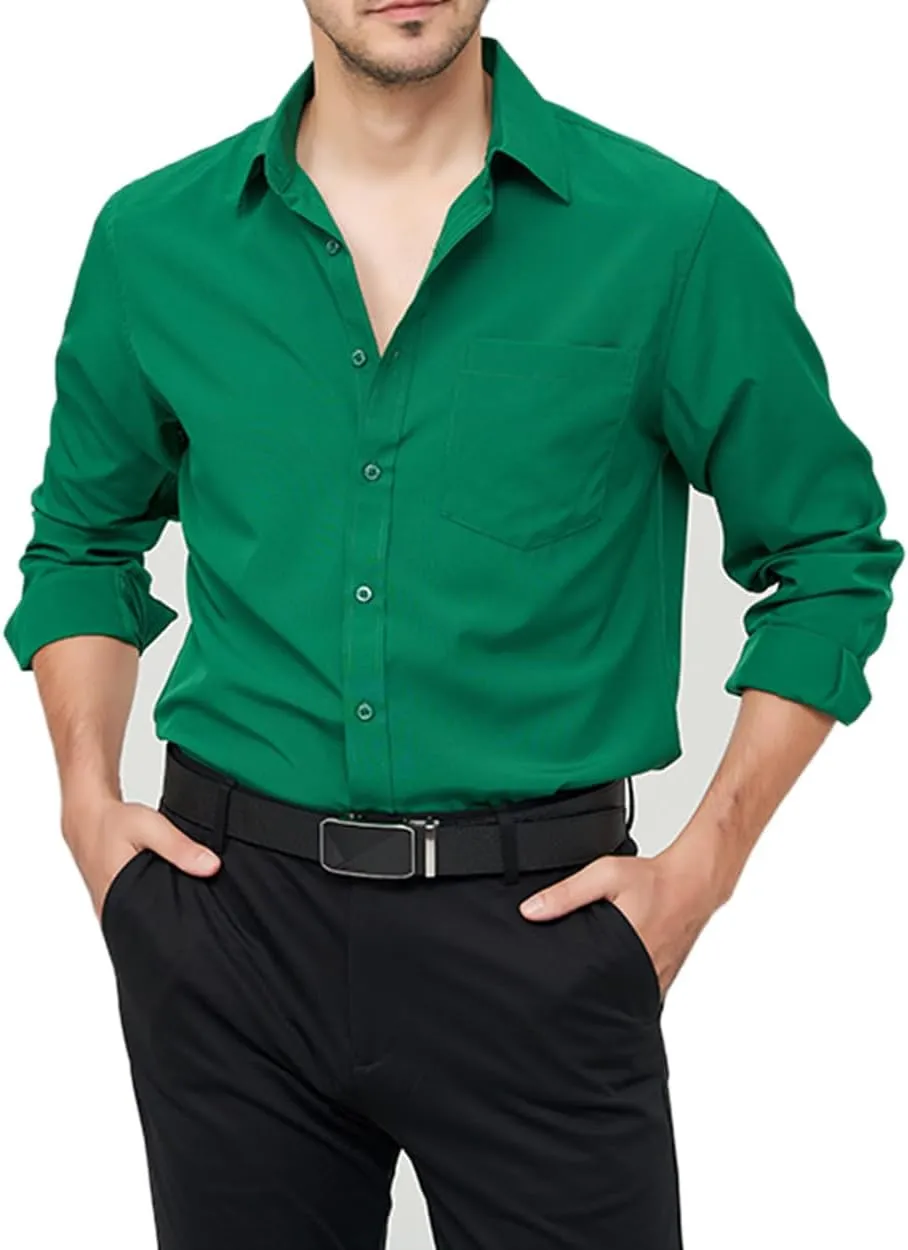 Men's Long Sleeve Dress Shirts Regular Fit and Wrinkle Free Stretch Buttown Down Shirt with Pocket