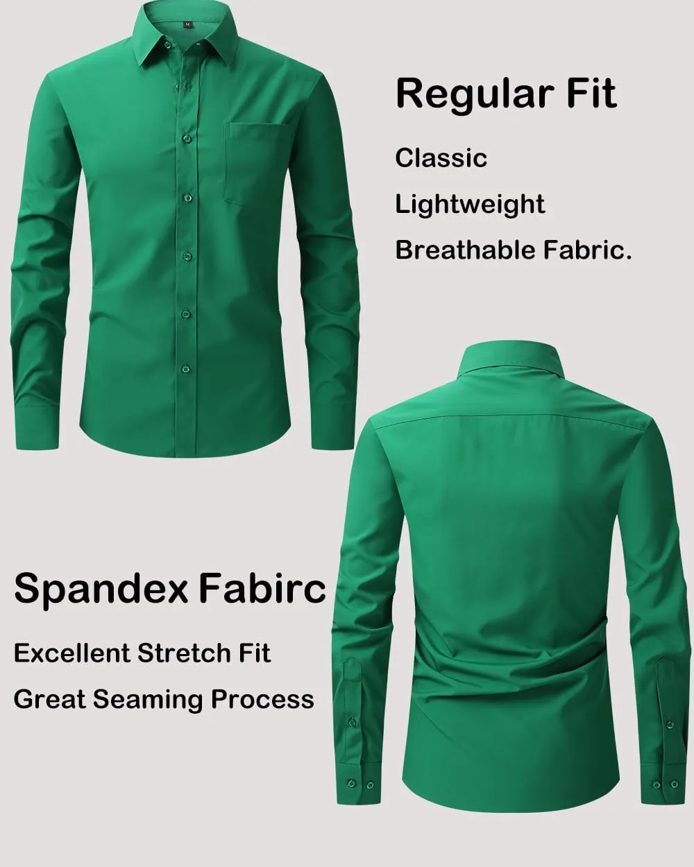 Men's Long Sleeve Dress Shirts Regular Fit and Wrinkle Free Stretch Buttown Down Shirt with Pocket