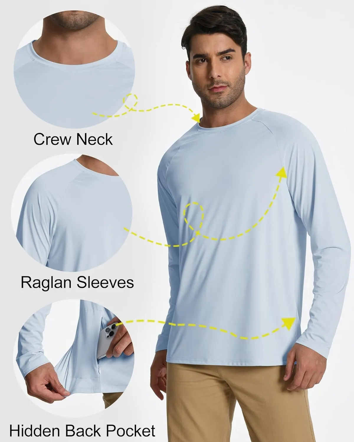 Mens Long Sleeve Fishing Shirts Rash Guard UPF 50  Sun Protection Hoodie Lightweight Quick Dry Beach Swim T-Shirt