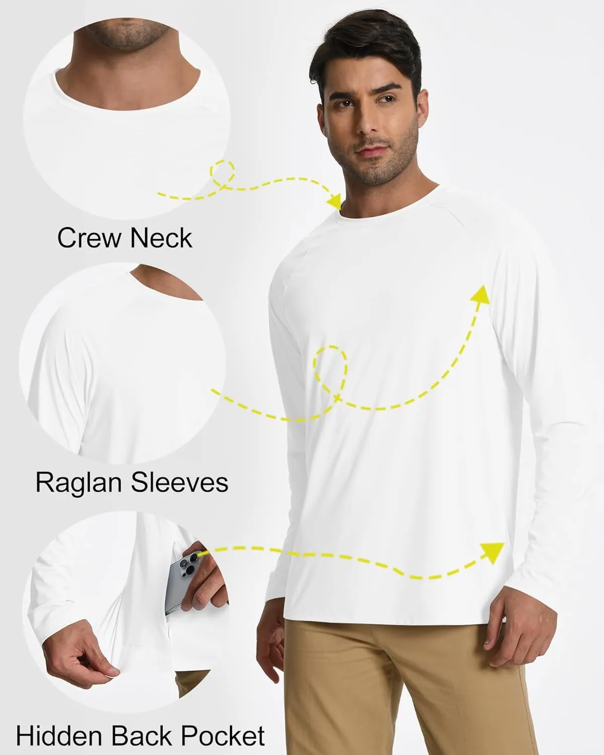 Mens Long Sleeve Fishing Shirts Rash Guard UPF 50  Sun Protection Hoodie Lightweight Quick Dry Beach Swim T-Shirt