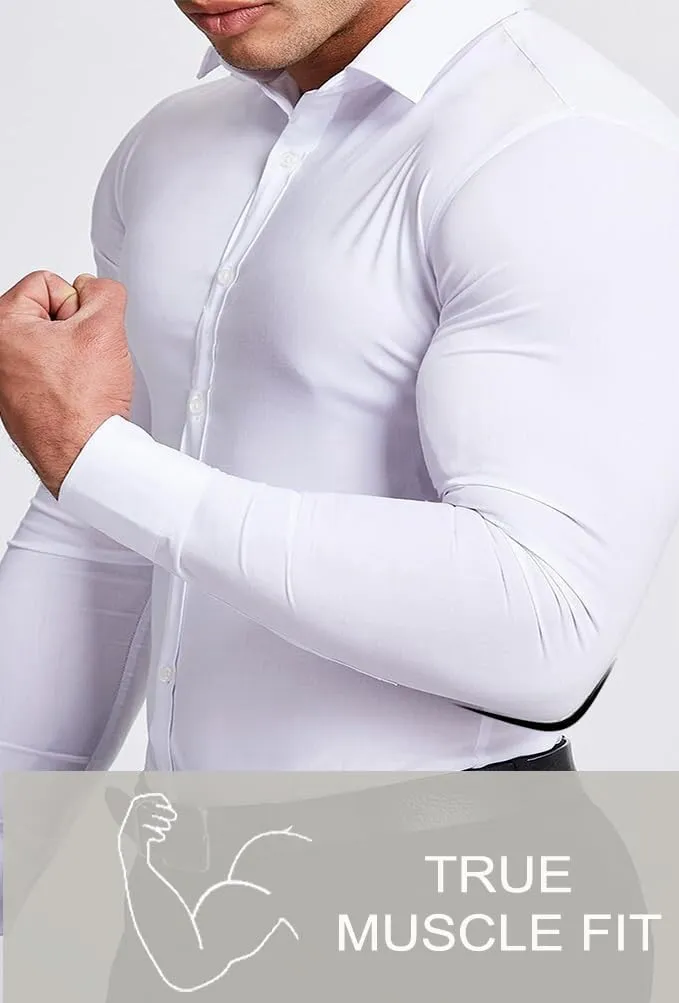 Mens Muscle Fit Dress Shirts Athletic Slim Fit Long Sleeve Stretch Casual Button Down Shirt