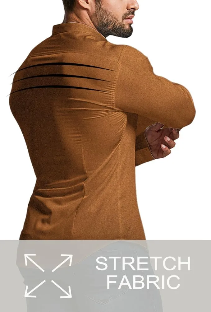 Mens Muscle Fit Dress Shirts Athletic Slim Fit Long Sleeve Stretch Casual Button Down Shirt