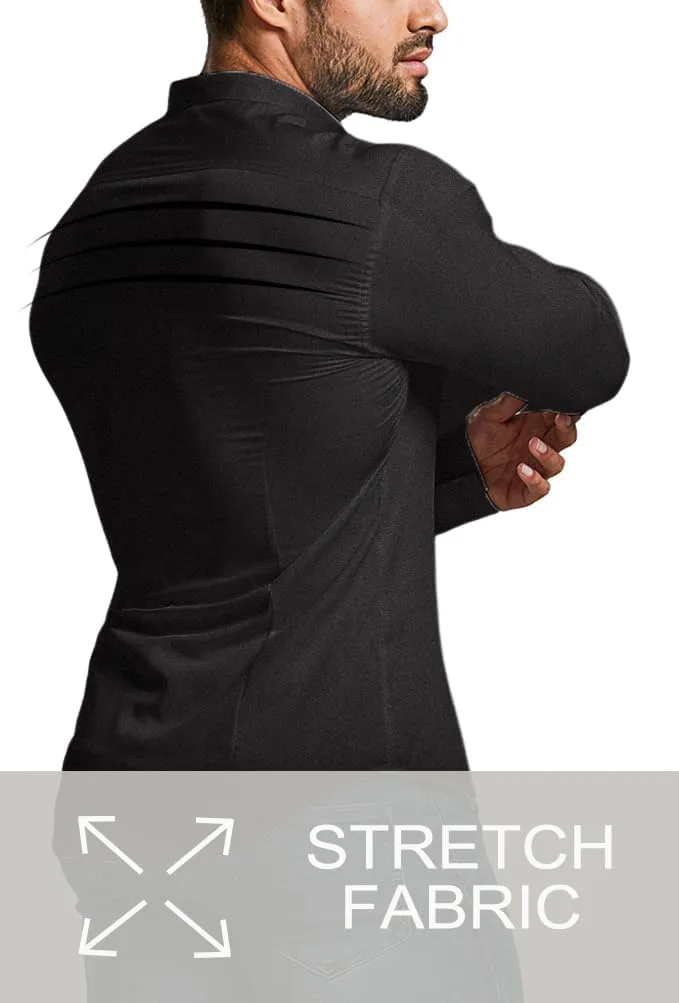 Mens Muscle Fit Dress Shirts Athletic Slim Fit Long Sleeve Stretch Casual Button Down Shirt