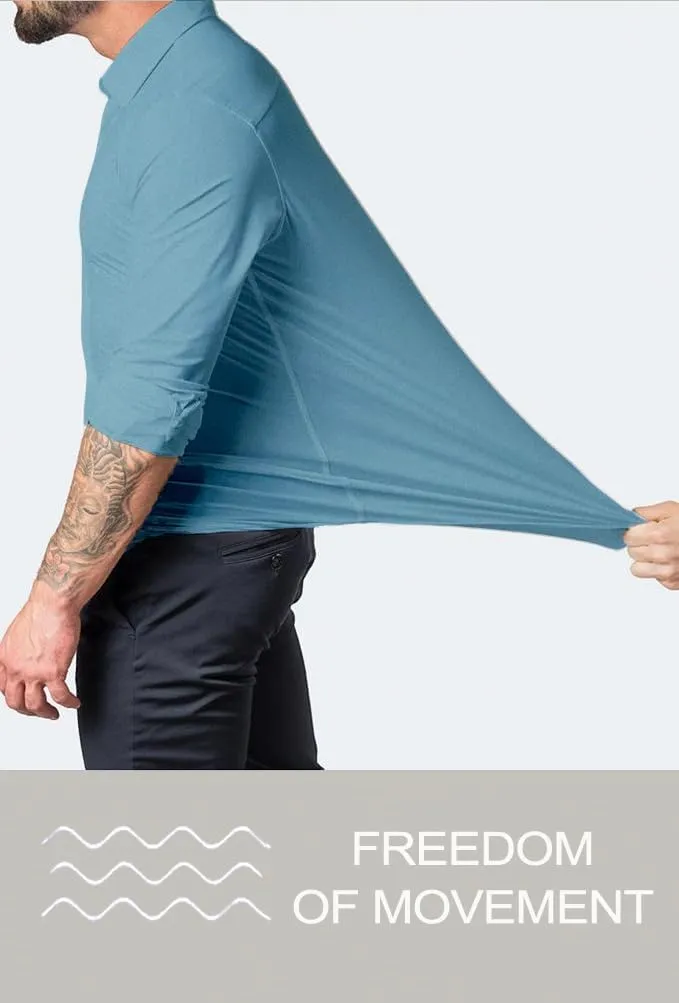 Mens Muscle Fit Dress Shirts Athletic Slim Fit Long Sleeve Stretch Casual Button Down Shirt