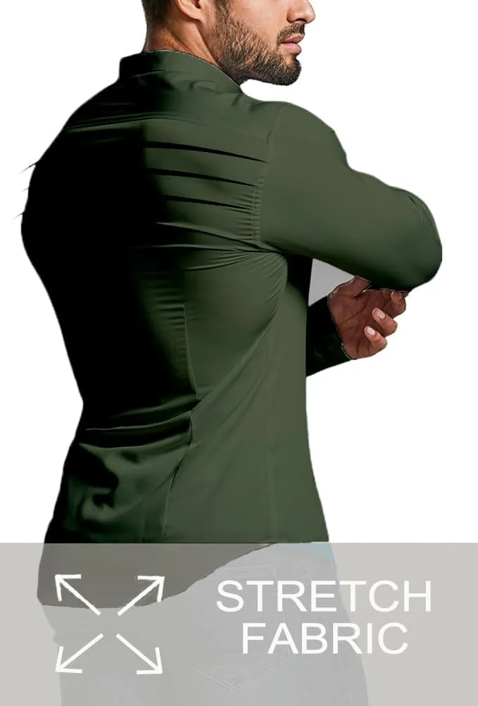 Mens Muscle Fit Dress Shirts Athletic Slim Fit Long Sleeve Stretch Casual Button Down Shirt