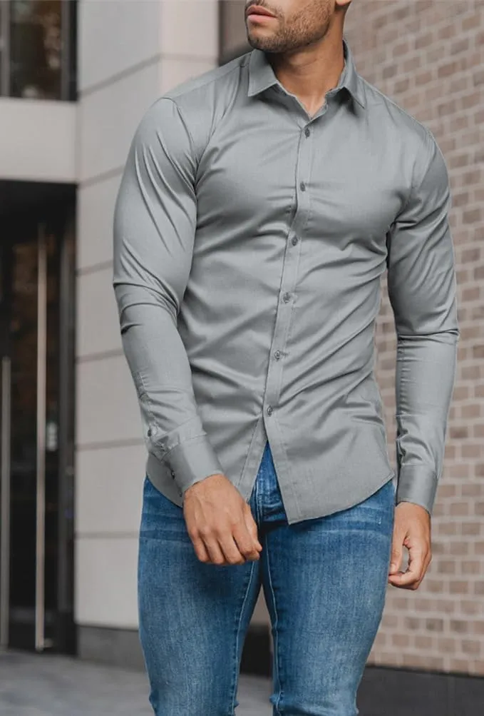 Mens Muscle Fit Dress Shirts Athletic Slim Fit Long Sleeve Stretch Casual Button Down Shirt